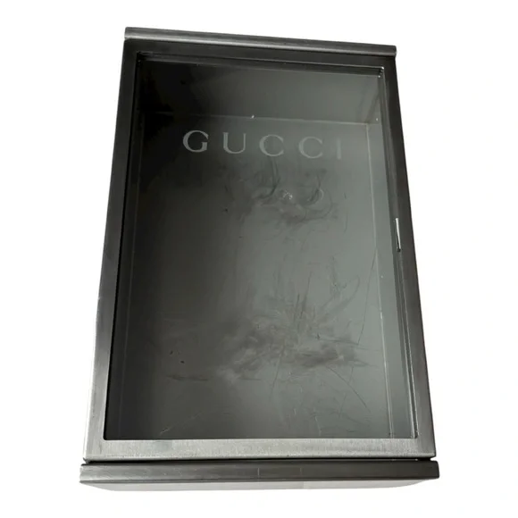 Gucci Made in Italy stainless steel retail counter display merchandise case